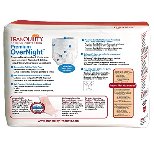 Tranquility Premium OverNight Disposable Absorbent Underwear, Large (44" to 54", 170 to 210 lb)