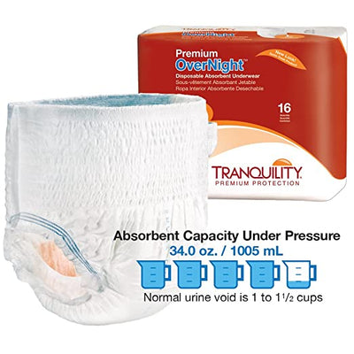 Tranquility Premium OverNight Disposable Absorbent Underwear, Large (44" to 54", 170 to 210 lb)