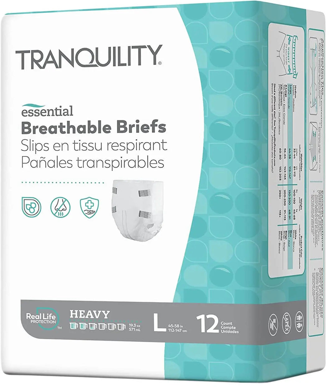 Tranquility Essential Breathable Heavy Absorbency Adult Incontinence Briefs Packaging, Size Large, 12 Count