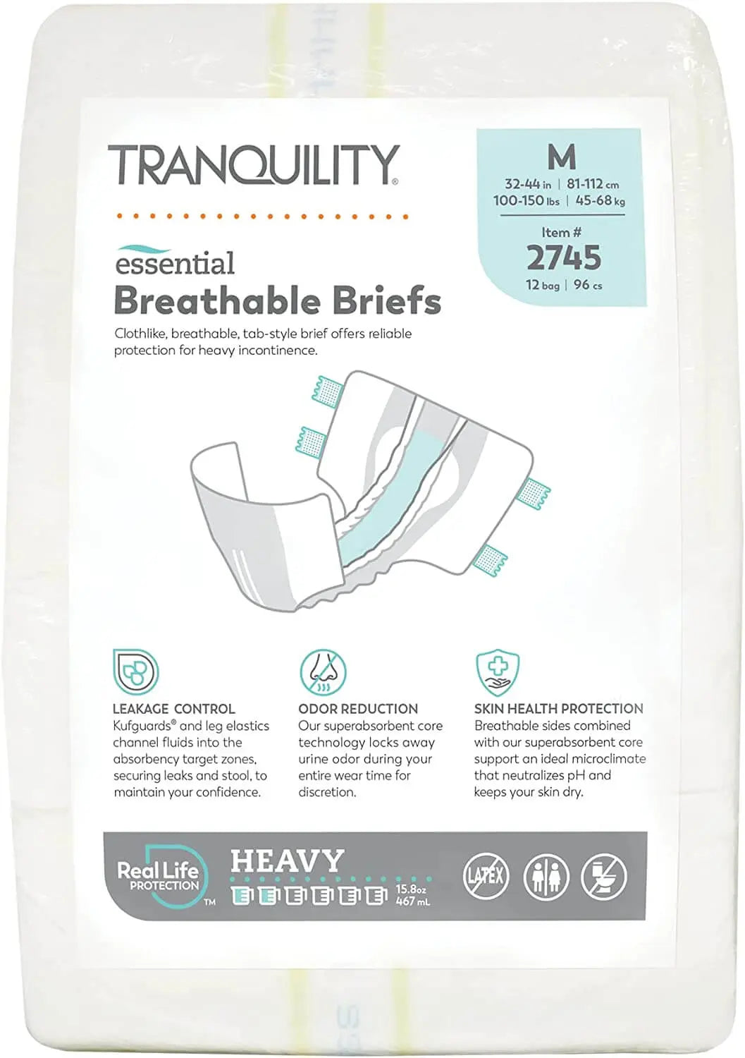Tranquility Essential Breathable Heavy Absorbency Adult Briefs Size Medium 2745 Package