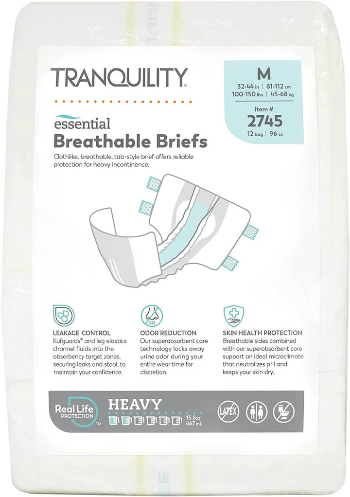 Tranquility Essential Breathable Heavy Absorbency Adult Briefs Size Medium 2745 Package