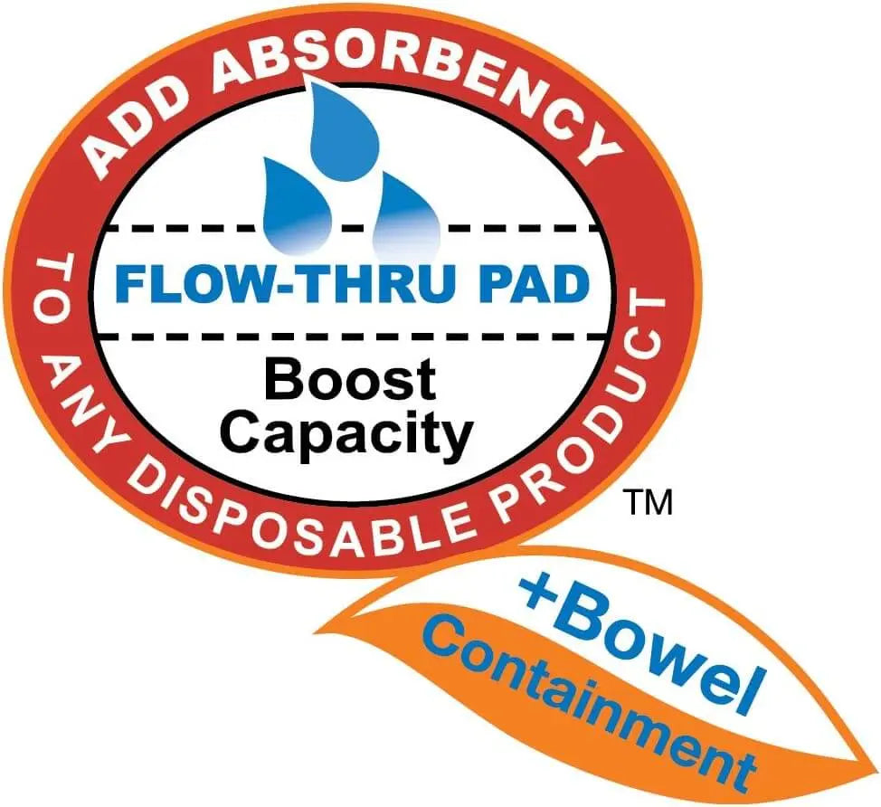 Tranquility Top Liner Contour Super Absorbent Booster Pad #3096 flow-thru pad badge highlighting added absorbency and bowel containment