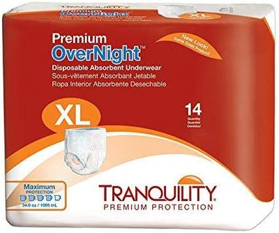 Tranquility Premium OverNight Disposable Absorbent Underwear, XL (48" to 66", 210 lb)